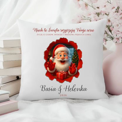 Personalizowana Poduszka Świąteczna z Mikołajem – Twoja Dedykacja, Idealny Prezent na Boże Narodzenie