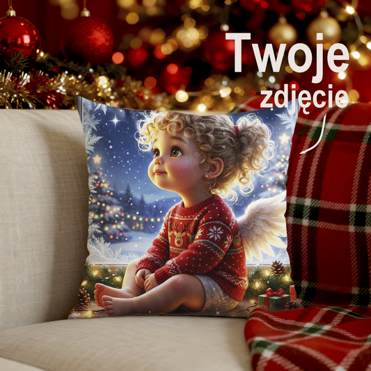 Magiczna Poduszka z Aniołkiem – Stworzona z Twojego Zdjęcia