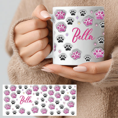 Personalizowany Kubek dla Kociary – Różowe Kocie Łapki z Efektem 3D, Dodaj Imię! 🐾