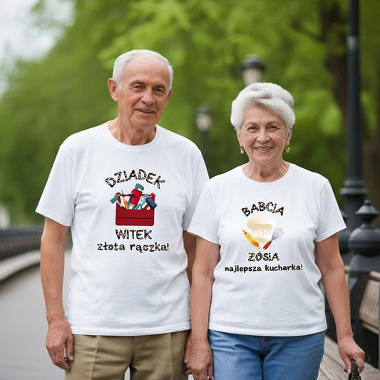 Babcia najlepsza kucharka Dziadek złota rączka / zestaw koszulek z imionami