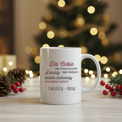 Personalizowany Kubek Świąteczny z Gnomem – Dedykacja, Imię, Magiczny Prezent na Zimę