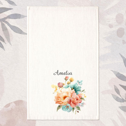 Personalizowany Ręcznik z Akwarelowymi Kwiatami i Imieniem