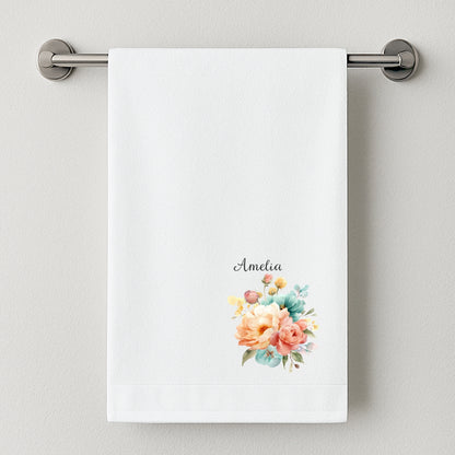 Personalizowany Ręcznik z Akwarelowymi Kwiatami i Imieniem