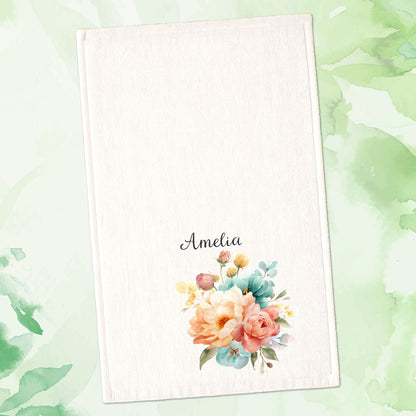 Personalizowany Ręcznik z Akwarelowymi Kwiatami i Imieniem