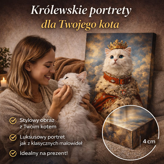 Personalizowany Królewski Portret Kota na Płótnie – Światowy Dzień Kota, Obraz Premium