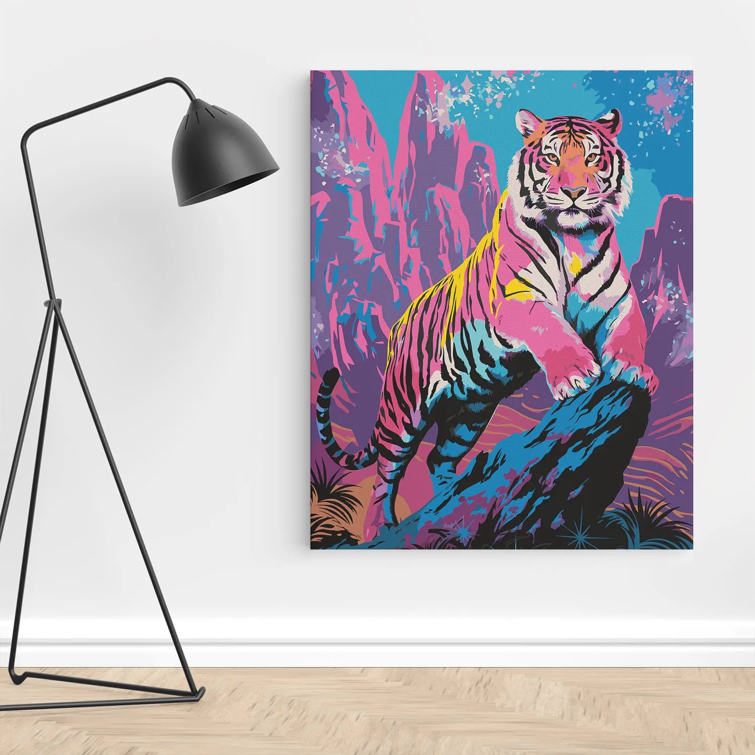 Obraz Po Numerach "Neonowy Tygrys" – Malowanie po Numerach, Sztuka Pop-Art i Drapieżna Elegancja