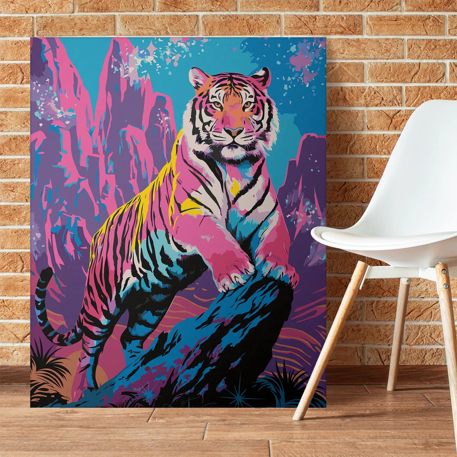 Obraz Po Numerach "Neonowy Tygrys" – Malowanie po Numerach, Sztuka Pop-Art i Drapieżna Elegancja
