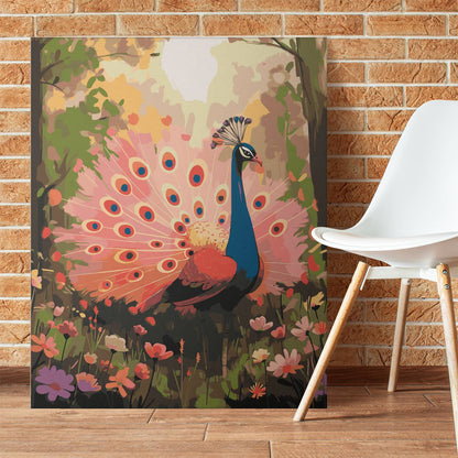 Obraz Po Numerach "Paw w Ogrodzie" – Malowanie po Numerach, Egzotyczne Piękno i Kolorowa Natura