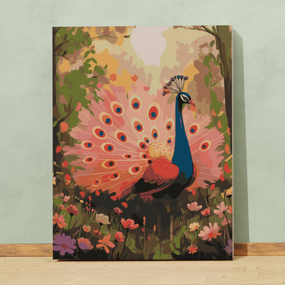 Obraz Po Numerach "Paw w Ogrodzie" – Malowanie po Numerach, Egzotyczne Piękno i Kolorowa Natura