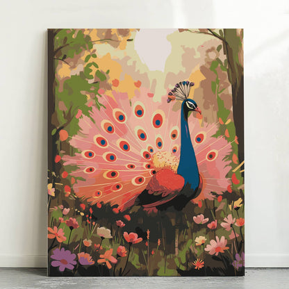 Obraz Po Numerach "Paw w Ogrodzie" – Malowanie po Numerach, Egzotyczne Piękno i Kolorowa Natura