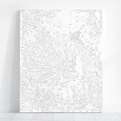 Obraz Po Numerach "Paw w Ogrodzie" – Malowanie po Numerach, Egzotyczne Piękno i Kolorowa Natura