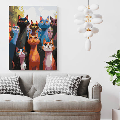 Obraz Po Numerach "Kocie Spojrzenia" – Malowanie po Numerach, Kolorowe Koty i Artystyczny Styl
