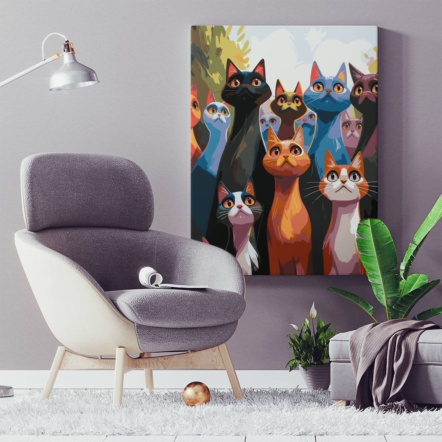 Obraz Po Numerach "Kocie Spojrzenia" – Malowanie po Numerach, Kolorowe Koty i Artystyczny Styl