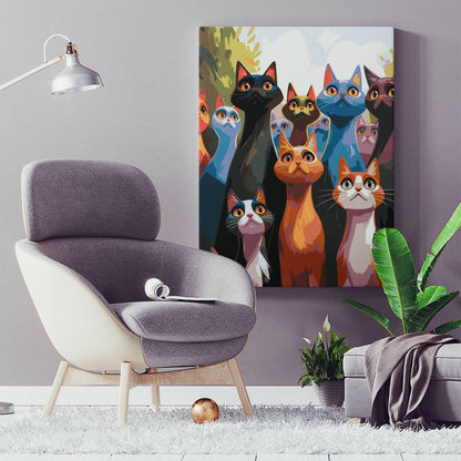 Obraz Po Numerach "Kocie Spojrzenia" – Malowanie po Numerach, Kolorowe Koty i Artystyczny Styl