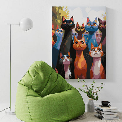 Obraz Po Numerach "Kocie Spojrzenia" – Malowanie po Numerach, Kolorowe Koty i Artystyczny Styl