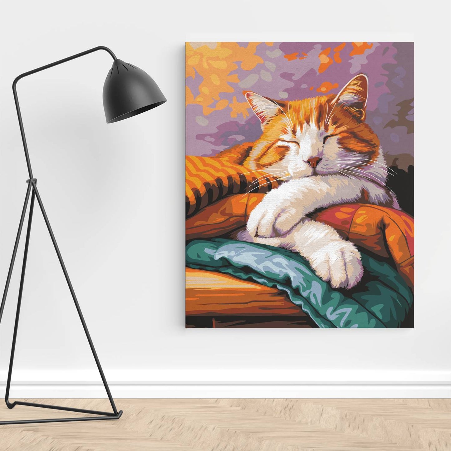 Obraz Po Numerach "Śpiący Kotek" – Malowanie po Numerach, Urok i Ciepło Domowego Zacisza