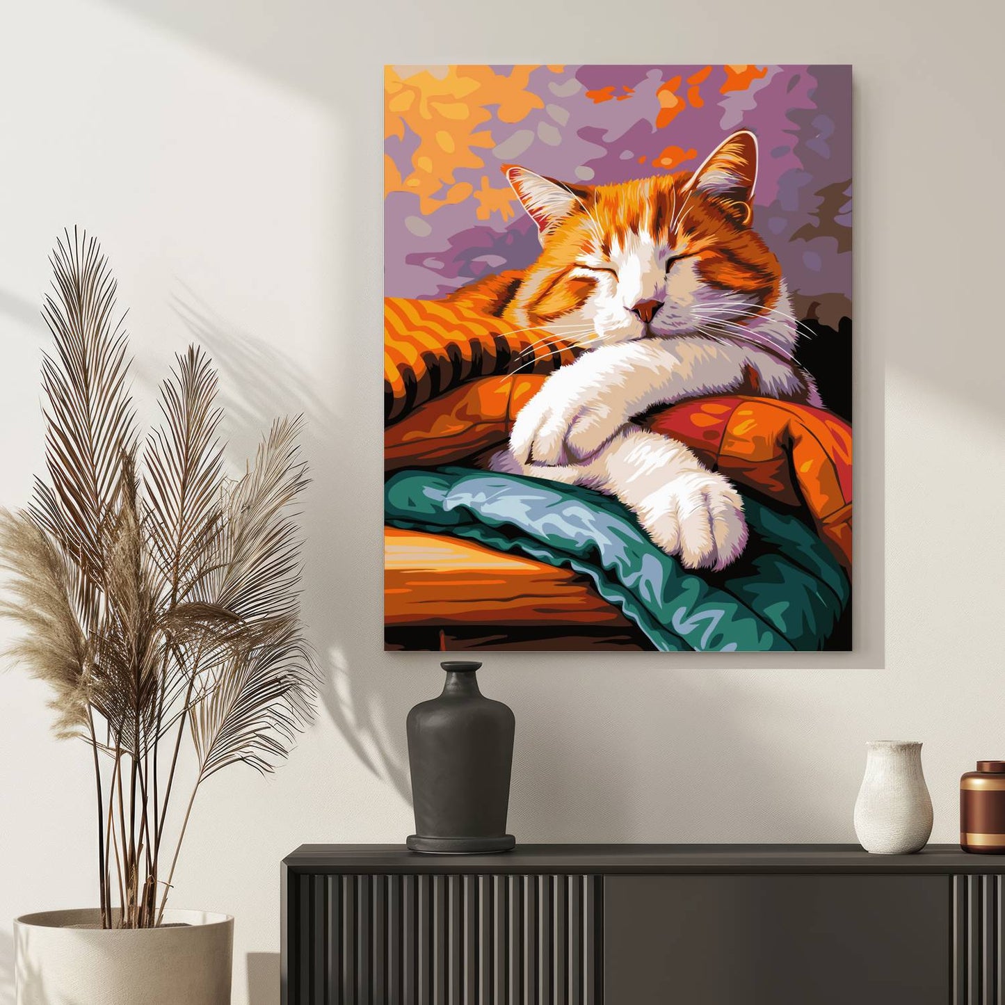 Obraz Po Numerach "Śpiący Kotek" – Malowanie po Numerach, Urok i Ciepło Domowego Zacisza