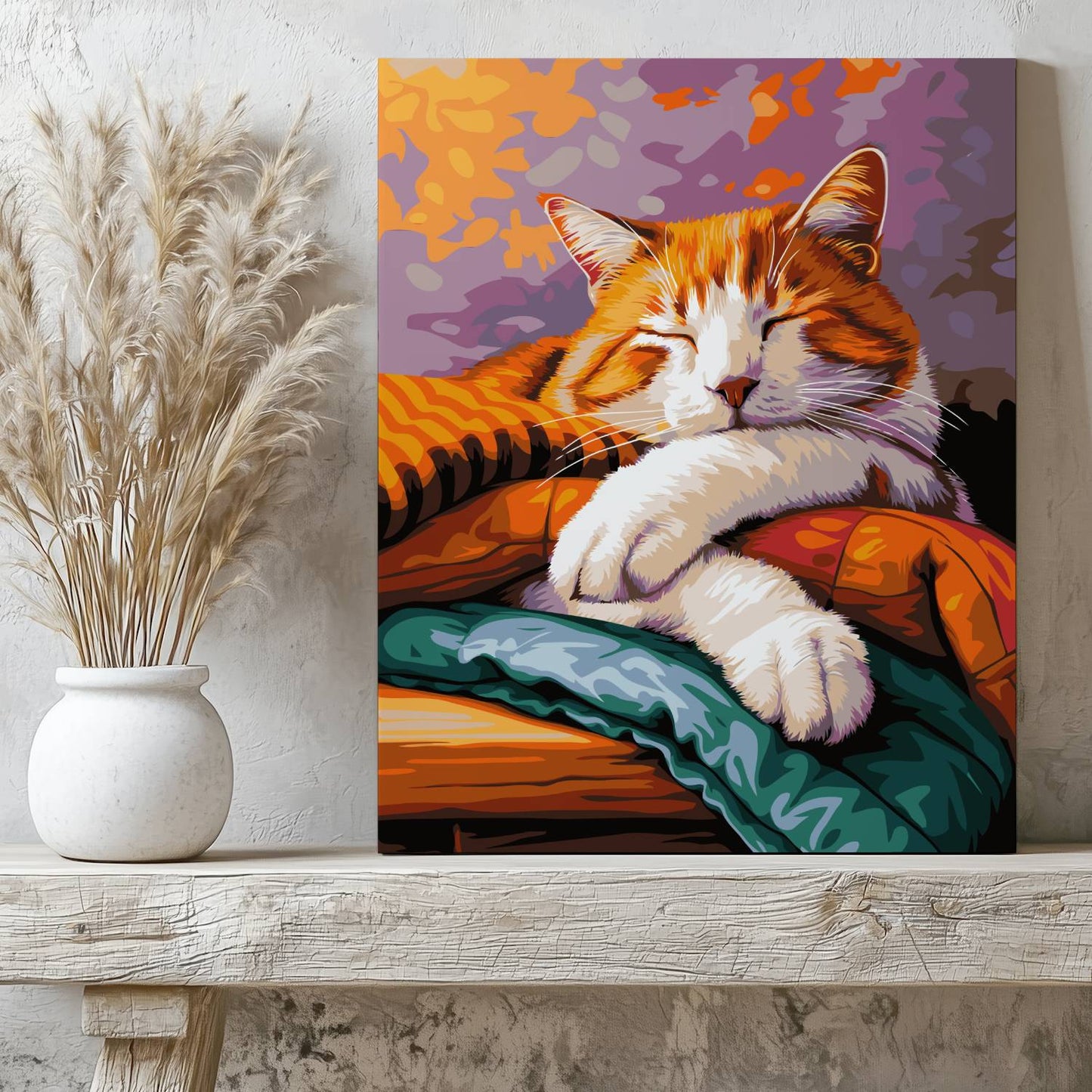 Obraz Po Numerach "Śpiący Kotek" – Malowanie po Numerach, Urok i Ciepło Domowego Zacisza