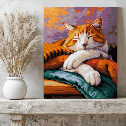 Obraz Po Numerach "Śpiący Kotek" – Malowanie po Numerach, Urok i Ciepło Domowego Zacisza