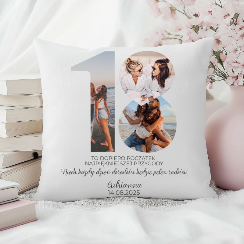 Personalizowana poduszka – Prezent na 18. urodziny ze zdjęciami i imieniem