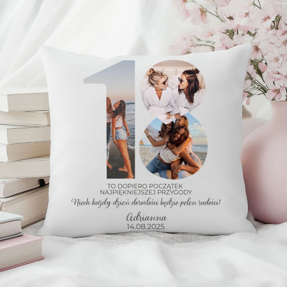 Personalizowana poduszka – Prezent na 18. urodziny ze zdjęciami i imieniem