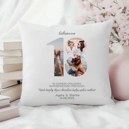 Personalizowana poduszka – Prezent na 18. urodziny ze zdjęciami i imieniem