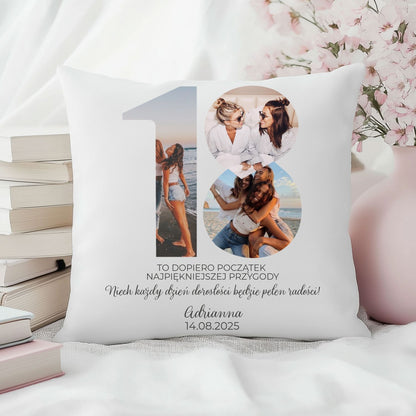 Personalizowana poduszka – Prezent na 18. urodziny ze zdjęciami i imieniem