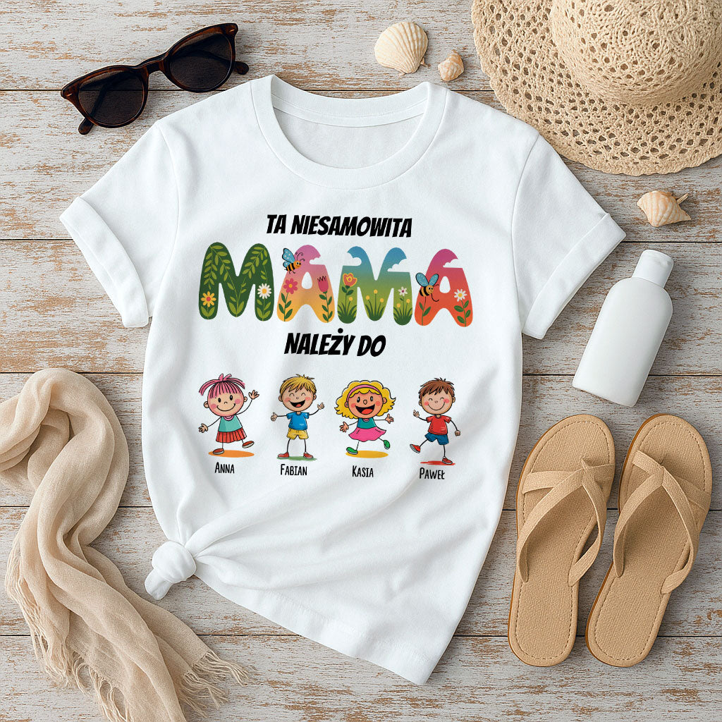 Koszulka damska: Ta Niesamowita Mama Należy Do... – Personalizowany Wzór z Imionami Dzieci