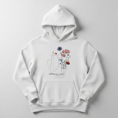 Personalizowana Bluza "Odkrywaj Piękno" – Twoje Imię, Estetyczny Line Art z Kwiatami, Wyjątkowy Prezent dla Niej