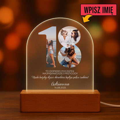 Personalizowane szkło LED – Prezent na 18. urodziny ze zdjęciami