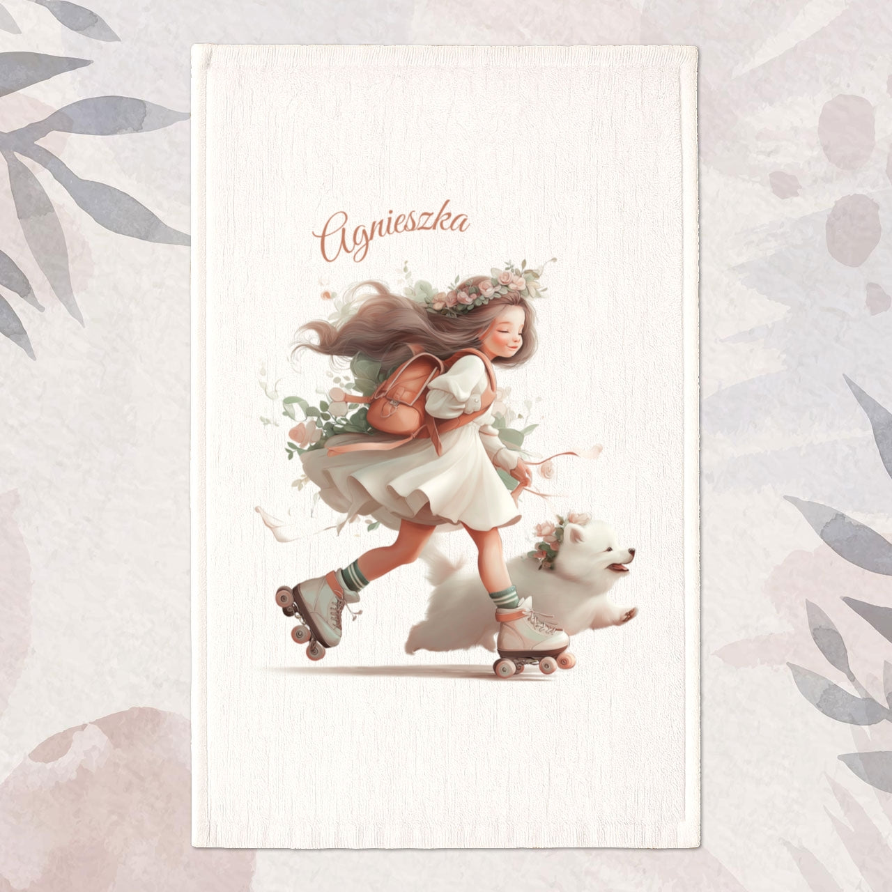 Spersonalizowany Ręcznik z Dziewczynką na Rolkach – Prezent z Imieniem dla Twojego Dziecka