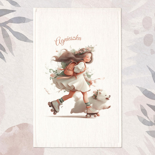 Spersonalizowany Ręcznik z Dziewczynką na Rolkach – Prezent z Imieniem dla Twojego Dziecka