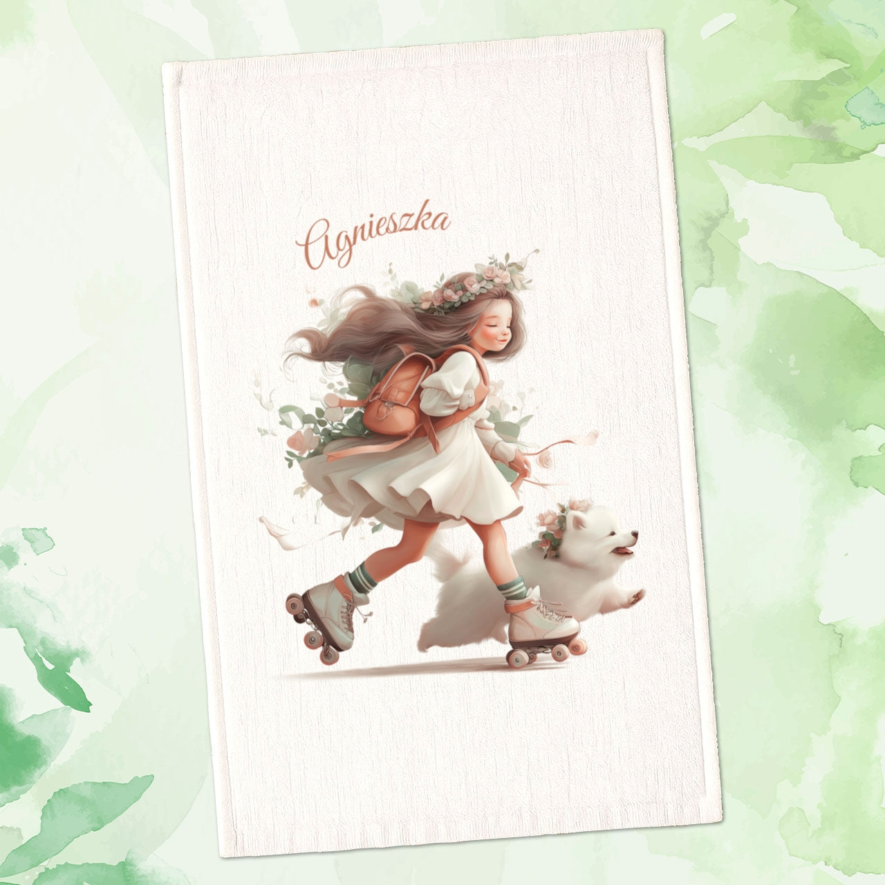 Spersonalizowany Ręcznik z Dziewczynką na Rolkach – Prezent z Imieniem dla Twojego Dziecka