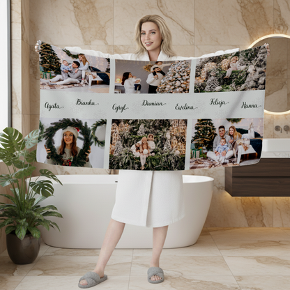 Personalizowany Ręcznik Świąteczny ze Zdjęciami i Imionami – Wyjątkowy Prezent Pod Choinkę 🎄