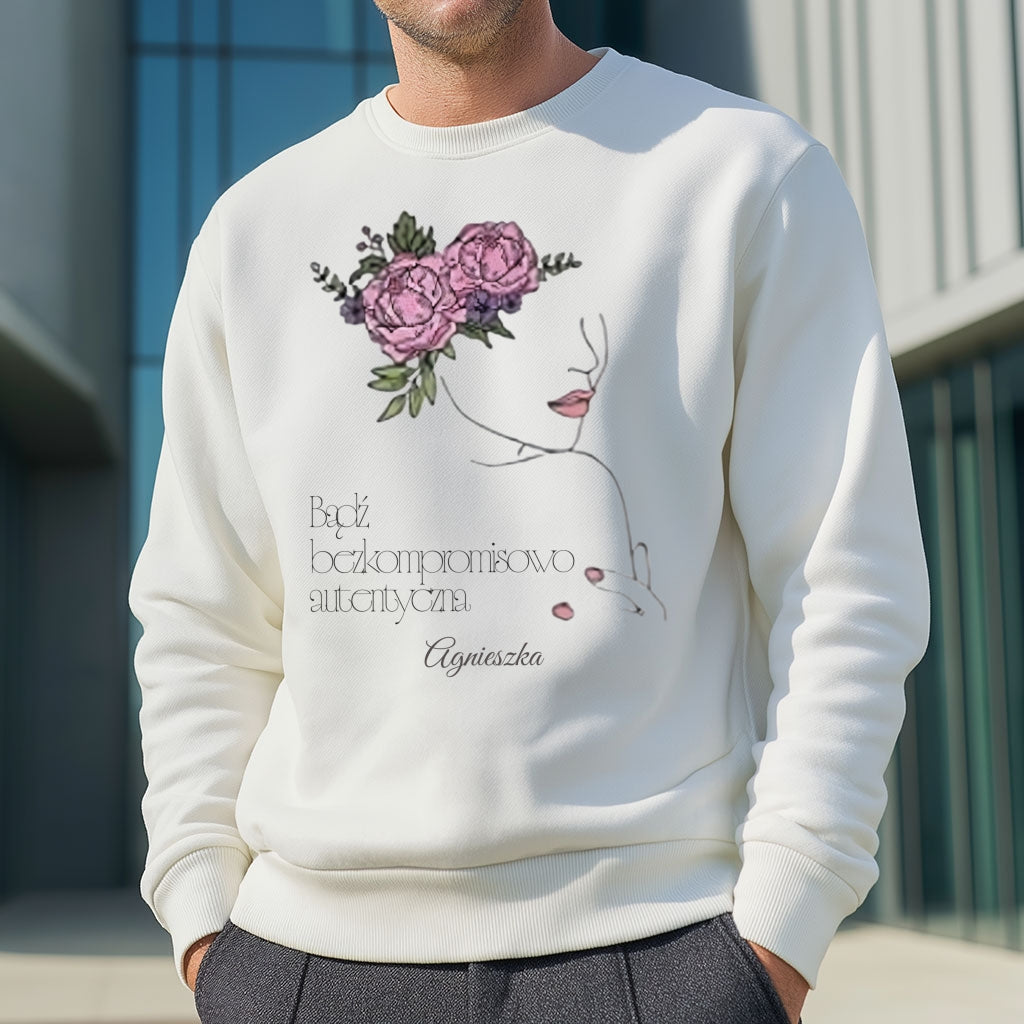 Personalizowana Bluza "Bezkompromisowo Autentyczna" – Twoje Imię, Minimalistyczny Design Line Art, Wyjątkowy Prezent dla Niej