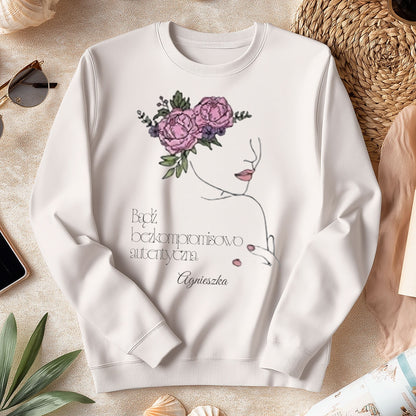 Personalizowana Bluza "Bezkompromisowo Autentyczna" – Twoje Imię, Minimalistyczny Design Line Art, Wyjątkowy Prezent dla Niej