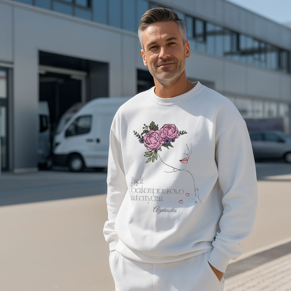 Personalizowana Bluza "Bezkompromisowo Autentyczna" – Twoje Imię, Minimalistyczny Design Line Art, Wyjątkowy Prezent dla Niej