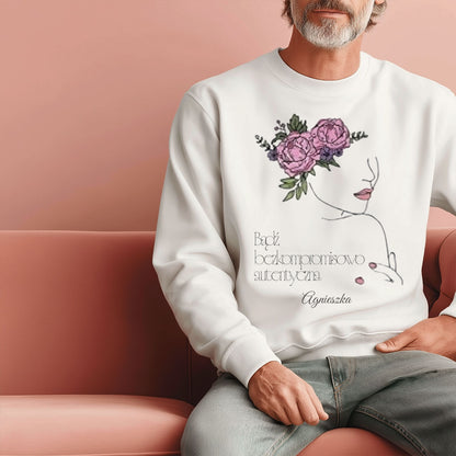 Personalizowana Bluza "Bezkompromisowo Autentyczna" – Twoje Imię, Minimalistyczny Design Line Art, Wyjątkowy Prezent dla Niej