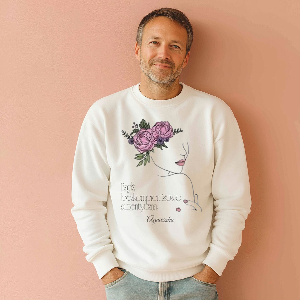 Personalizowana Bluza "Bezkompromisowo Autentyczna" – Twoje Imię, Minimalistyczny Design Line Art, Wyjątkowy Prezent dla Niej