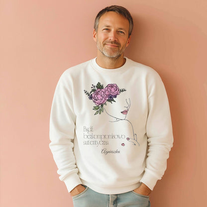 Personalizowana Bluza "Bezkompromisowo Autentyczna" – Twoje Imię, Minimalistyczny Design Line Art, Wyjątkowy Prezent dla Niej