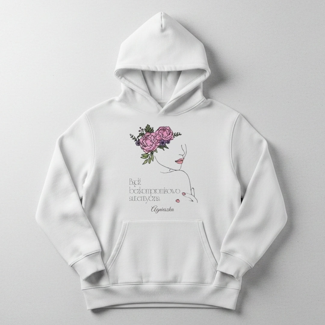 Personalizowana Bluza "Bezkompromisowo Autentyczna" – Twoje Imię, Minimalistyczny Design Line Art, Wyjątkowy Prezent dla Niej