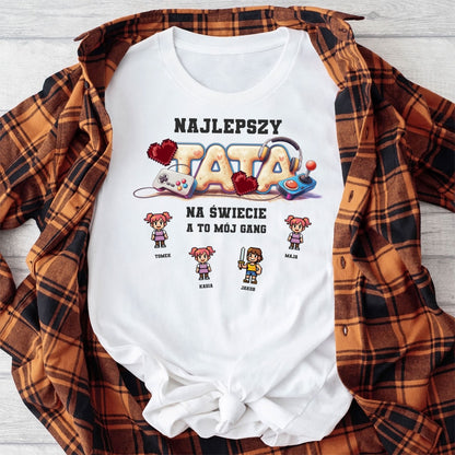 Koszulka: Najlepszy Tata Na Świecie – A To Mój Gang – Personalizowana z Imionami!