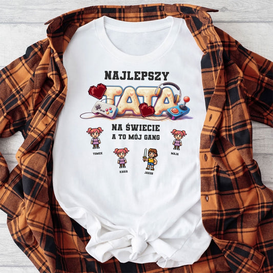 Koszulka: Najlepszy Tata Na Świecie – A To Mój Gang – Personalizowana z Imionami!