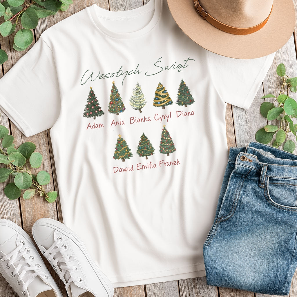Personalizowana Bluza Świąteczna z Imionami Rodziny i Choinkami – Magiczny Prezent na Boże Narodzenie