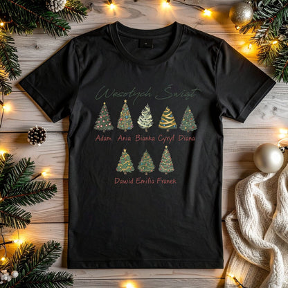 Personalizowana Bluza Świąteczna z Imionami Rodziny i Choinkami – Magiczny Prezent na Boże Narodzenie