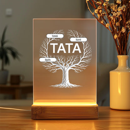 Personalizowana Lampa LED „TATA” – Drzewo Rodzinne z Imionami Dzieci