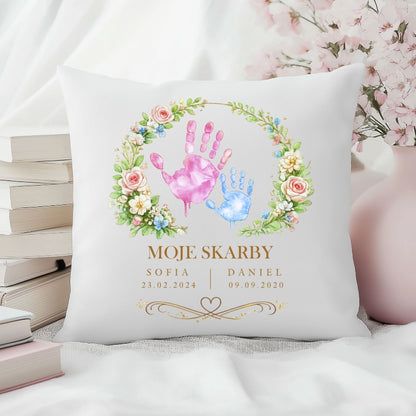 Personalizowana poduszka „Moje Skarby” z imionami dzieci – prezent na Dzień Matki – poduszka dekoracyjna dla Mamy