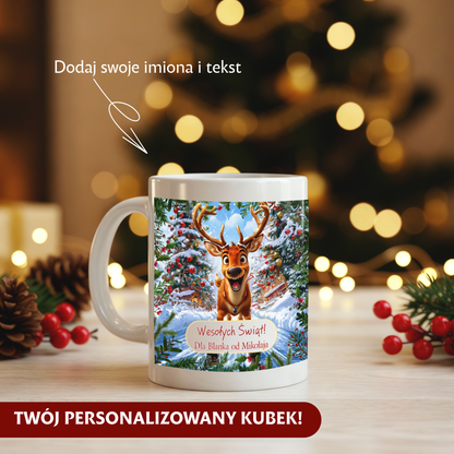 Personalizowany Kubek Świąteczny z Reniferem – Wesołych Świąt! Idealny Prezent Pod Choinkę