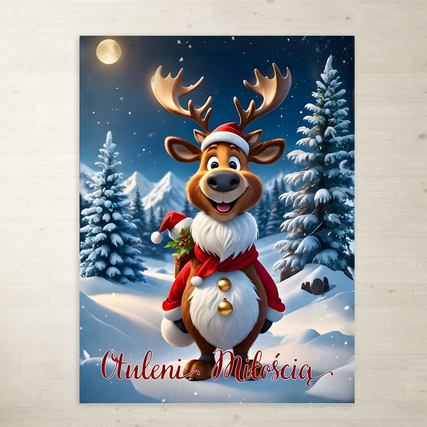 Personalizowany Koc Świąteczny „Otuleni Miłością” - Prezent Bożonarodzeniowy, Koc Polar lub Sherpa, Ciepły Koc z Reniferem, Personalizowany Prezent dla Rodziny