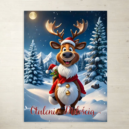 Personalizowany Koc Świąteczny „Otuleni Miłością” - Prezent Bożonarodzeniowy, Koc Polar lub Sherpa, Ciepły Koc z Reniferem, Personalizowany Prezent dla Rodziny